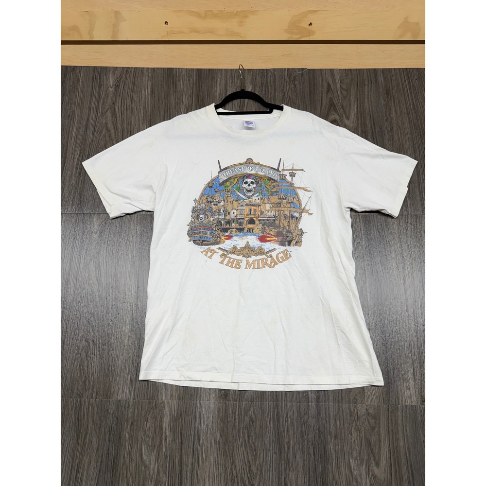 Jerzees T-Shirt Mens L White Treasure Island At The Mirage Las Vegas Vintage 90s